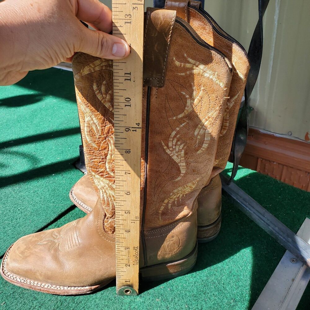 Reyme Brown Tan Leather Square Toe Cowboy Boots  Size 7 - Picture 5 of 14